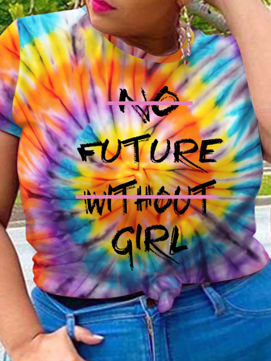 

LW Plus Size Letter Print Tie-dye T-shirt, Multi