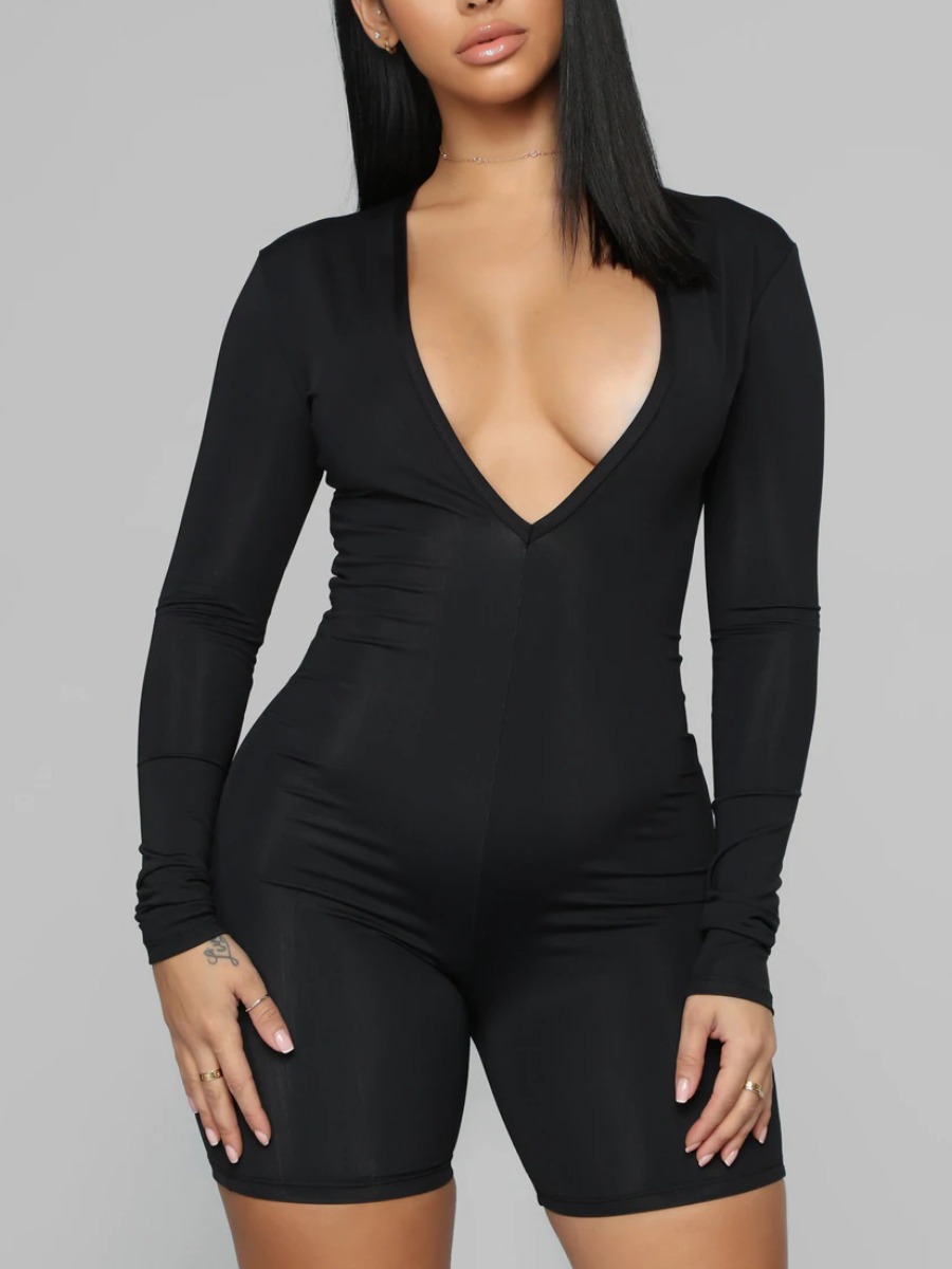 

LW V Neck Skinny Romper, Black