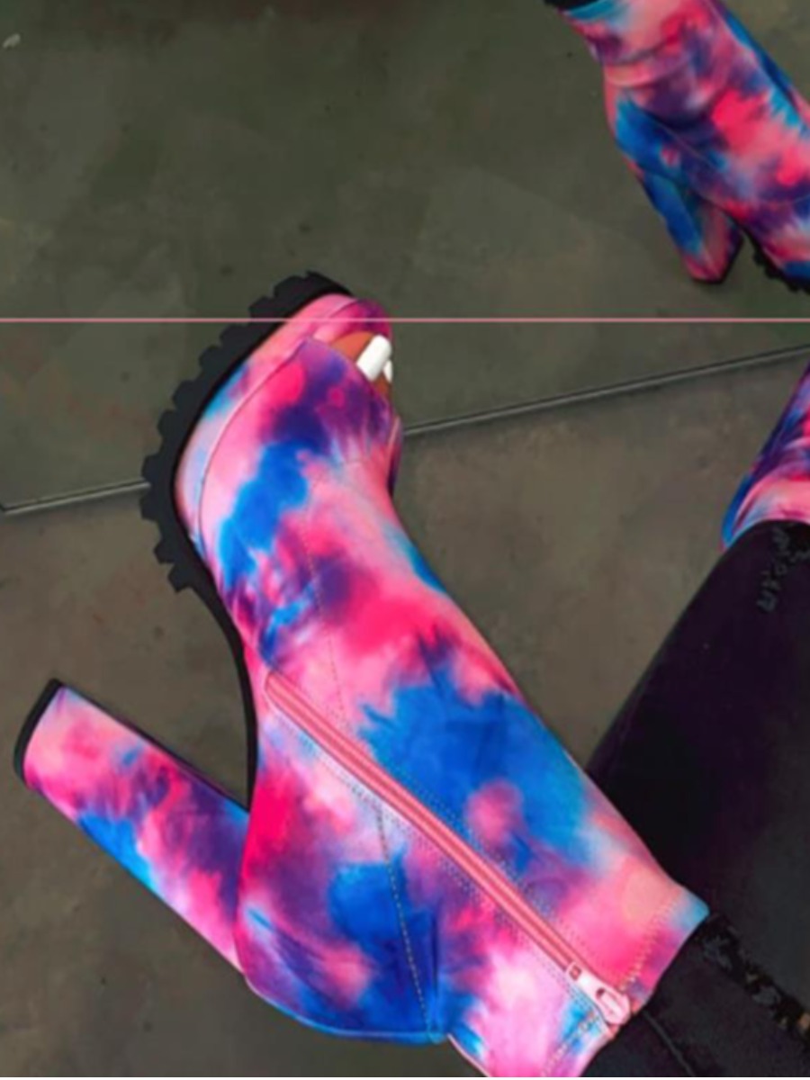 

LW Tie-dye Zipper Design Booties, Multi