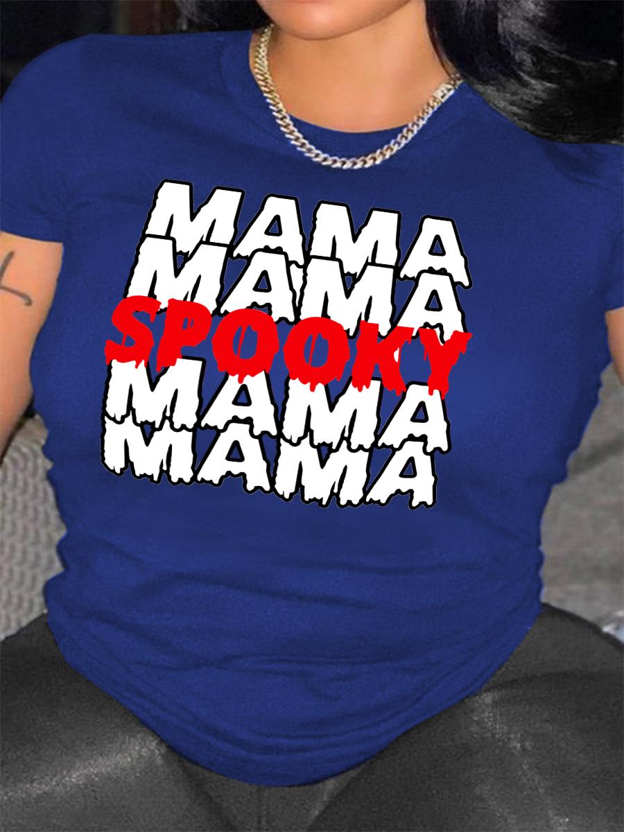 

LW Plus Size Round Neck Letter Print T-shirt, Blue