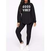 LW Good Vibes Letter Print Side Slit Pants Set