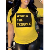 LW Plus Size Round Neck Letter Print T-shirt