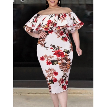 

LW Plus Size Off The Shoulder Floral Print Dress, White