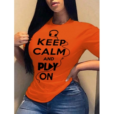

LW Plus Size Round Neck Letter Print T-shirt, Croci