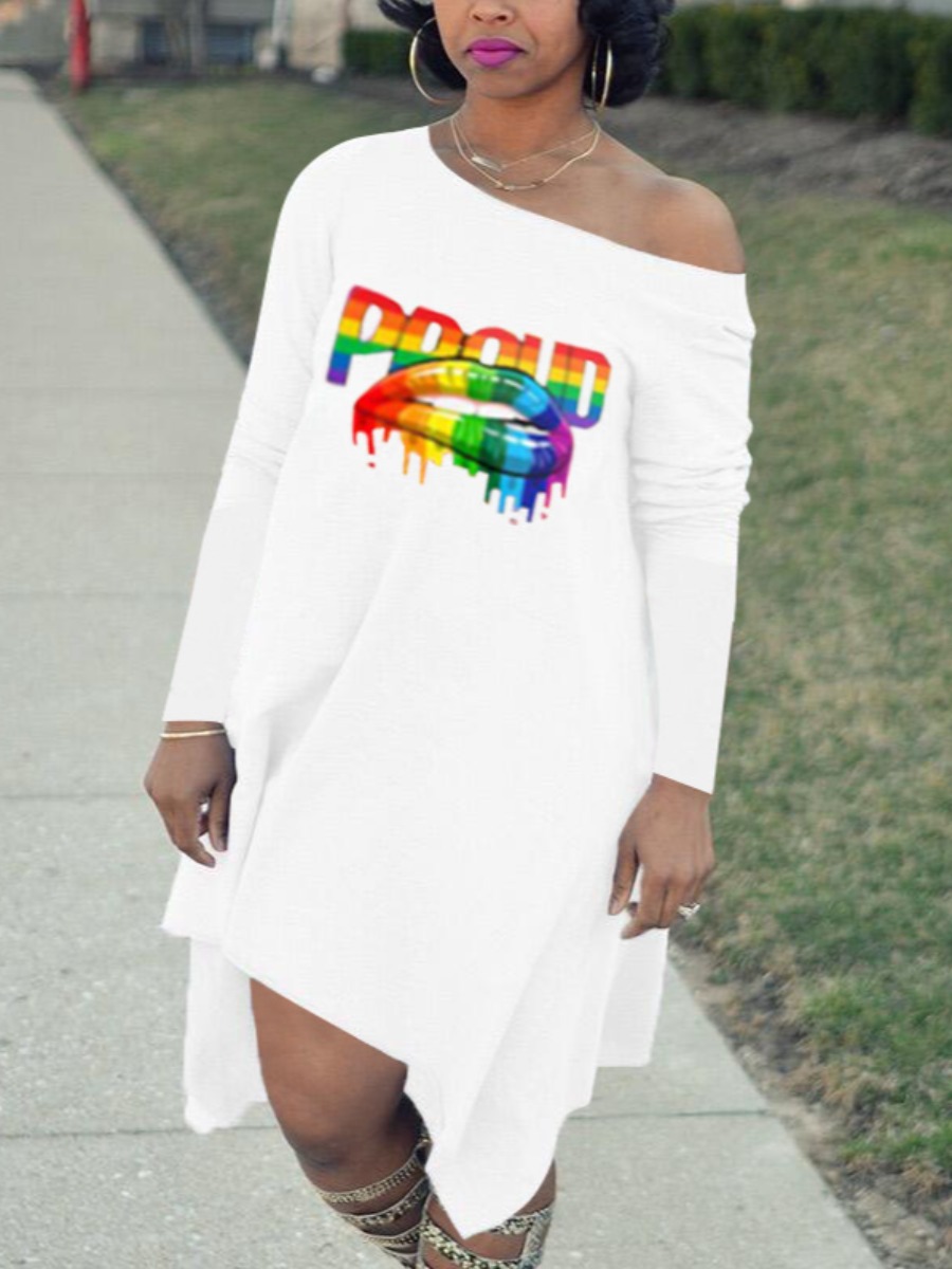 

LW Letter Lip Print Loose Dress, White