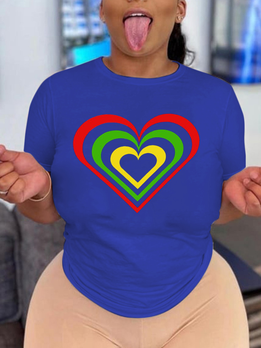 

LW Plus Size Heart Print Patchwork T-shirt, Deep blue