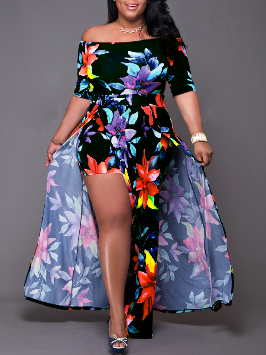 

LW Plus Size Floral Print High Split Dress, Purple
