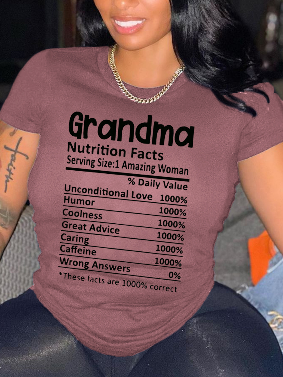 

LW Plus Size Grandma Letter Print T-shirt, Dusty pink
