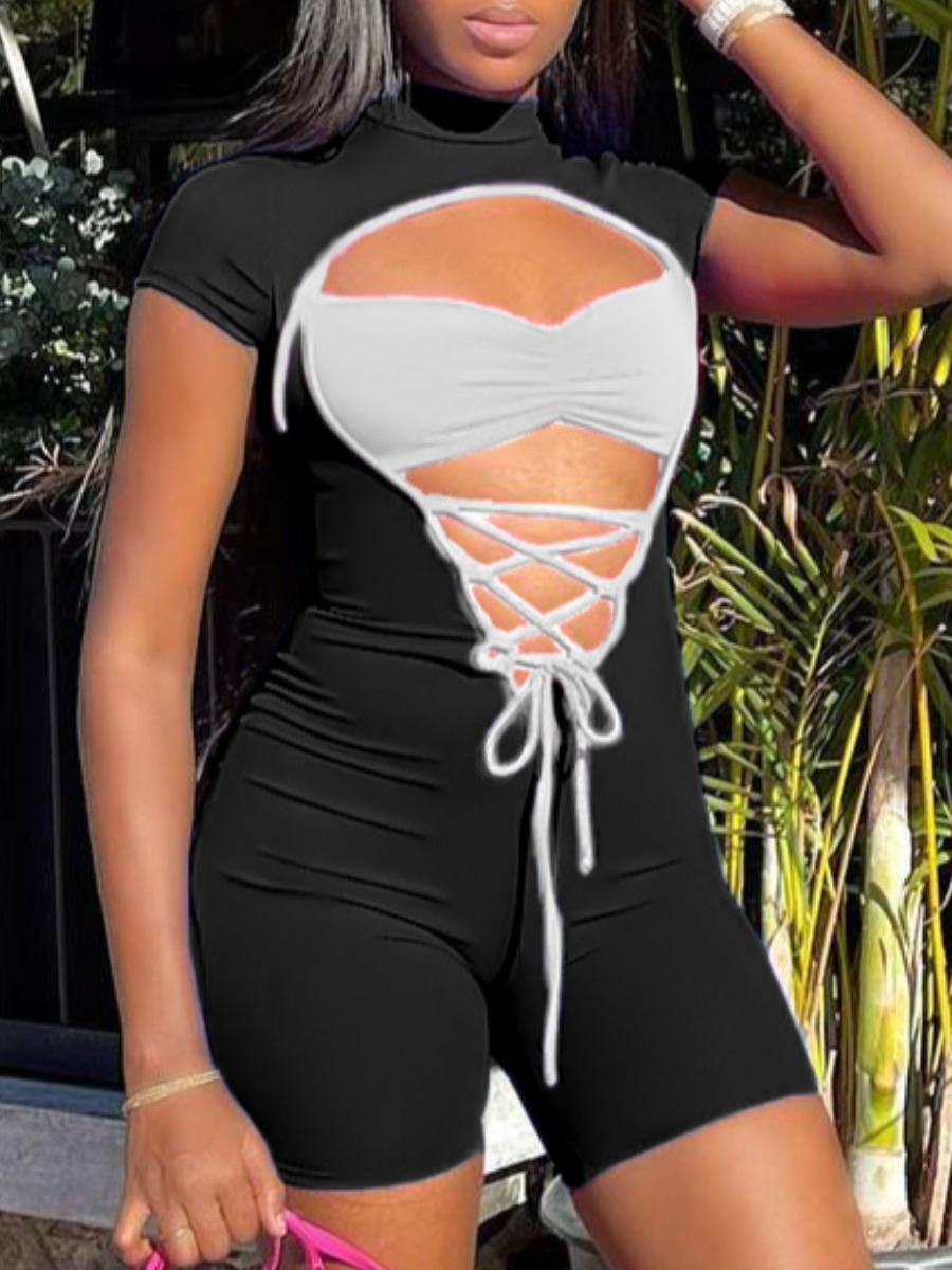 

LW Bandage Hollow-out Design Romper, Black