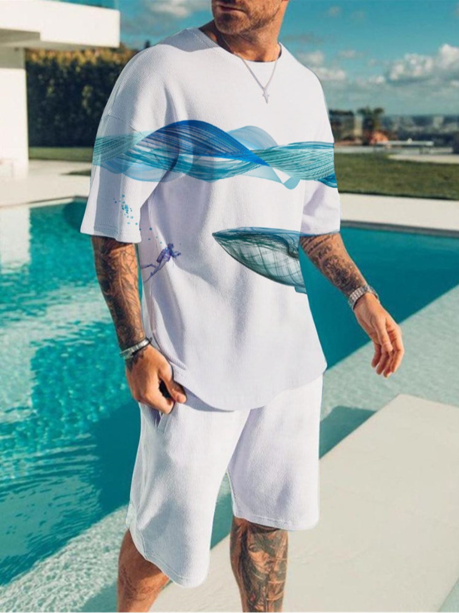 LW Men Round Neck Gradient Shorts Set
