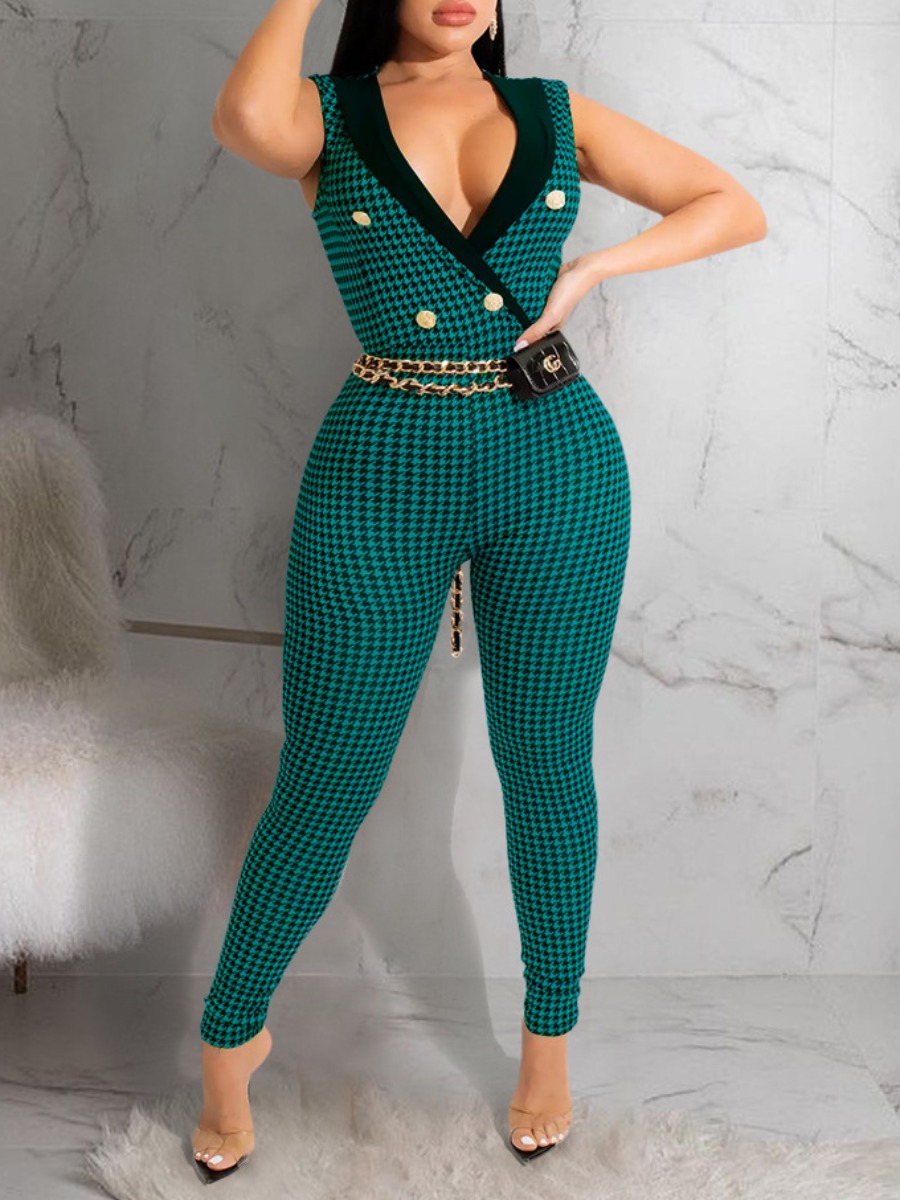 

LW Houndstooth Skinny Jumpsuit (Without Waistchain), Green