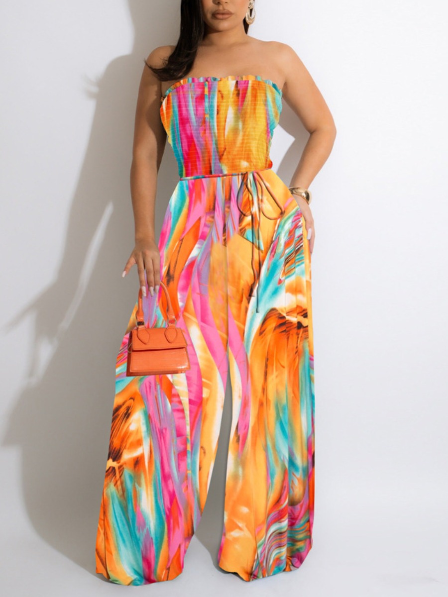 

LW Off The Shoulder Mixed Print Loose Jumpsuit, Multi