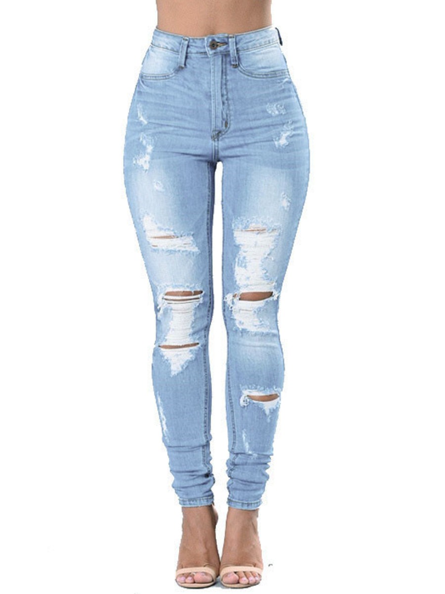 

LW High-waisted Ripped Jeans, Baby blue