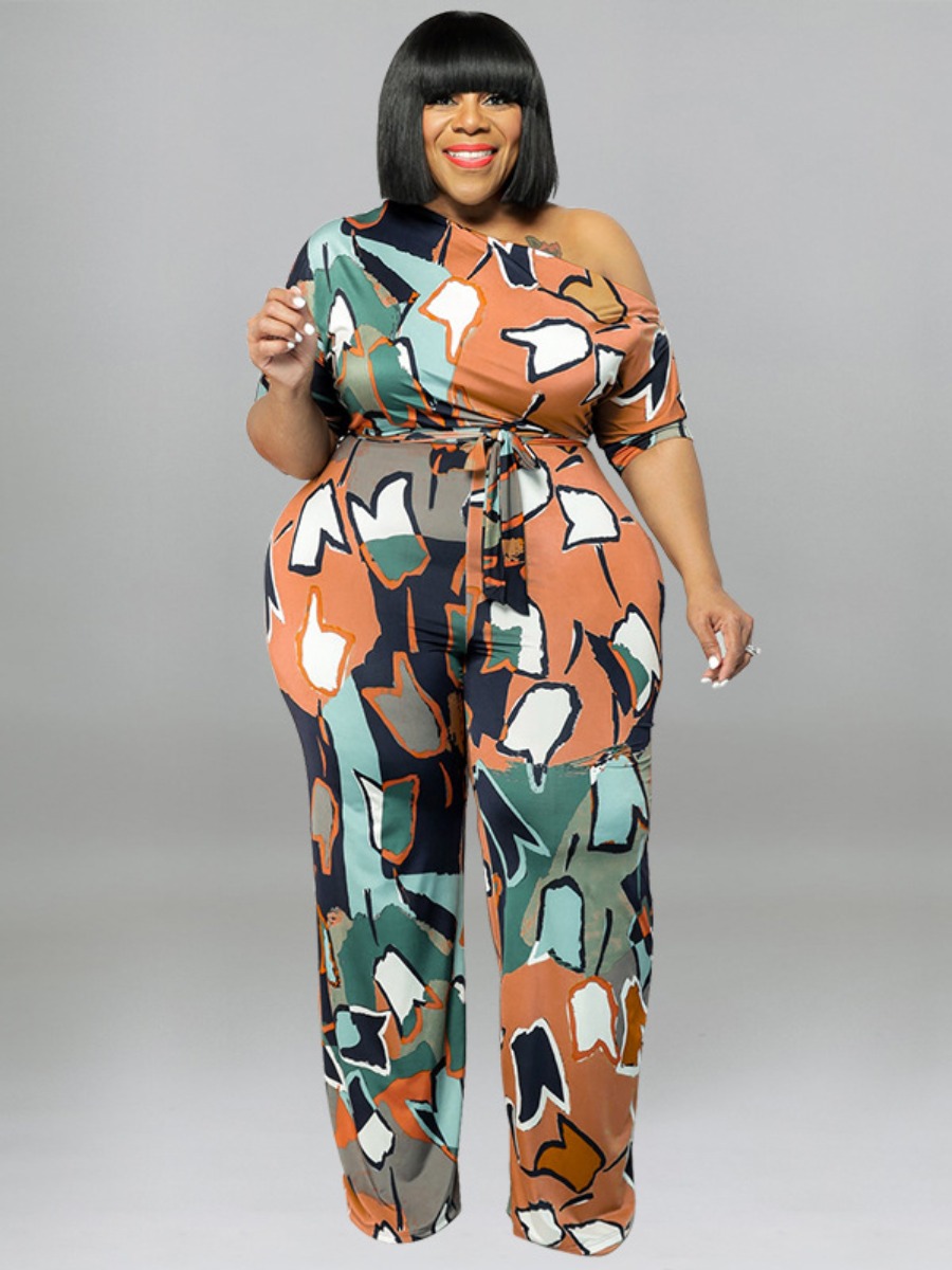 LW Plus Size Mixed Print Stretchy Jumpsuit
