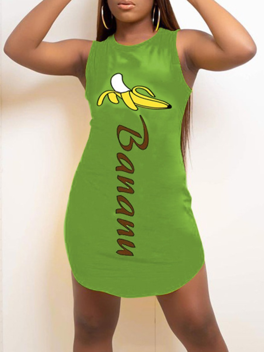 

LW Banana Letter Print Dress, Green