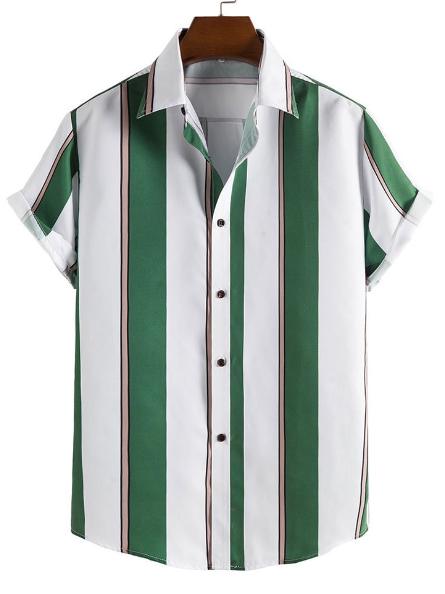 

LW Men Striped Straight Shirt, Green
