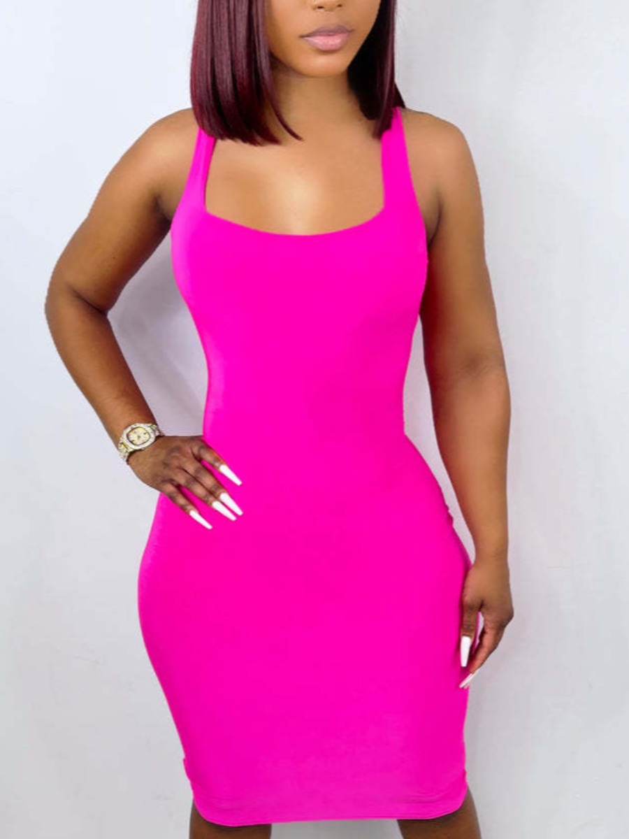 

LW Cami Bodycon Basic Dress, Rose red