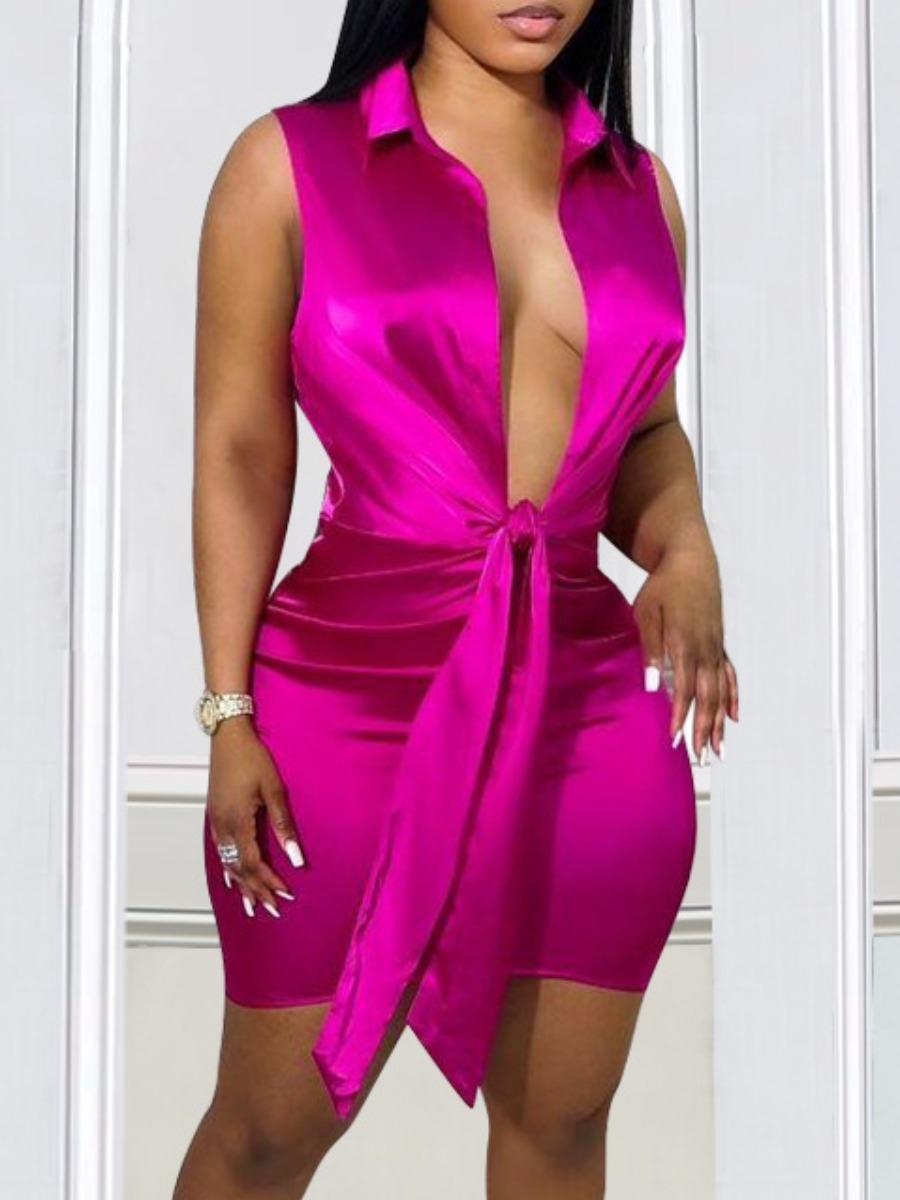

LW Deep V Neck Bandage Design Dress, Purple