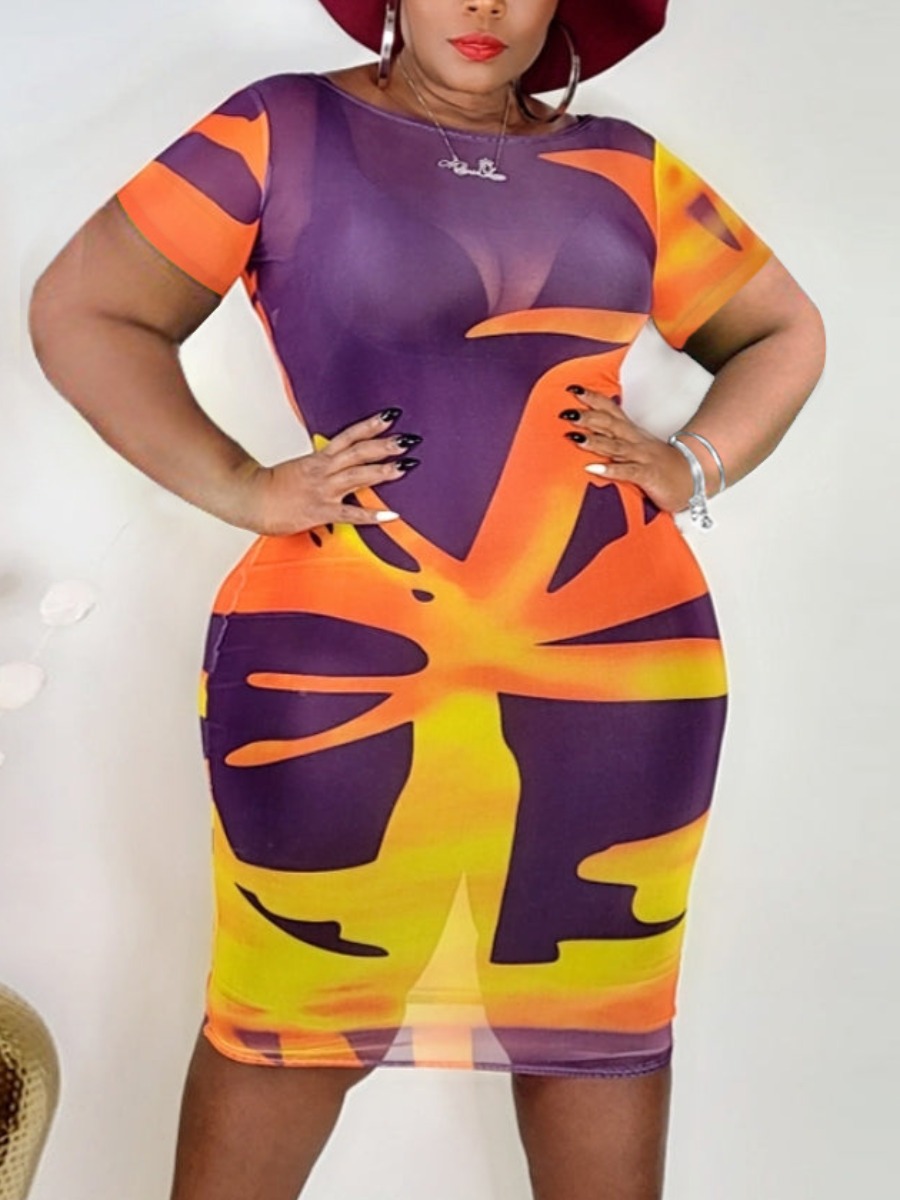 

LW Plus Size Tie-dye See-through Bodycon Dress, Purple