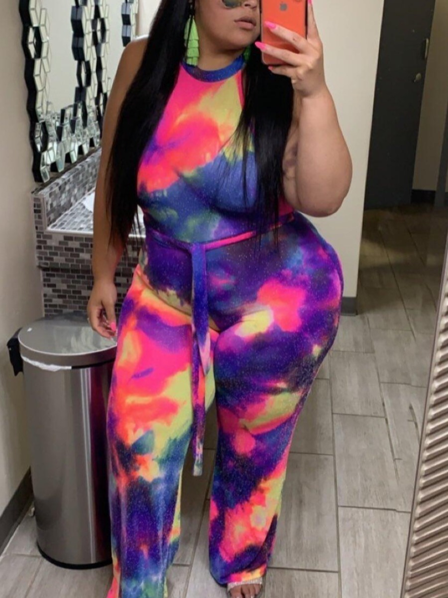 

LW Plus Size Tie-dye Stretchy Jumpsuit, Multi
