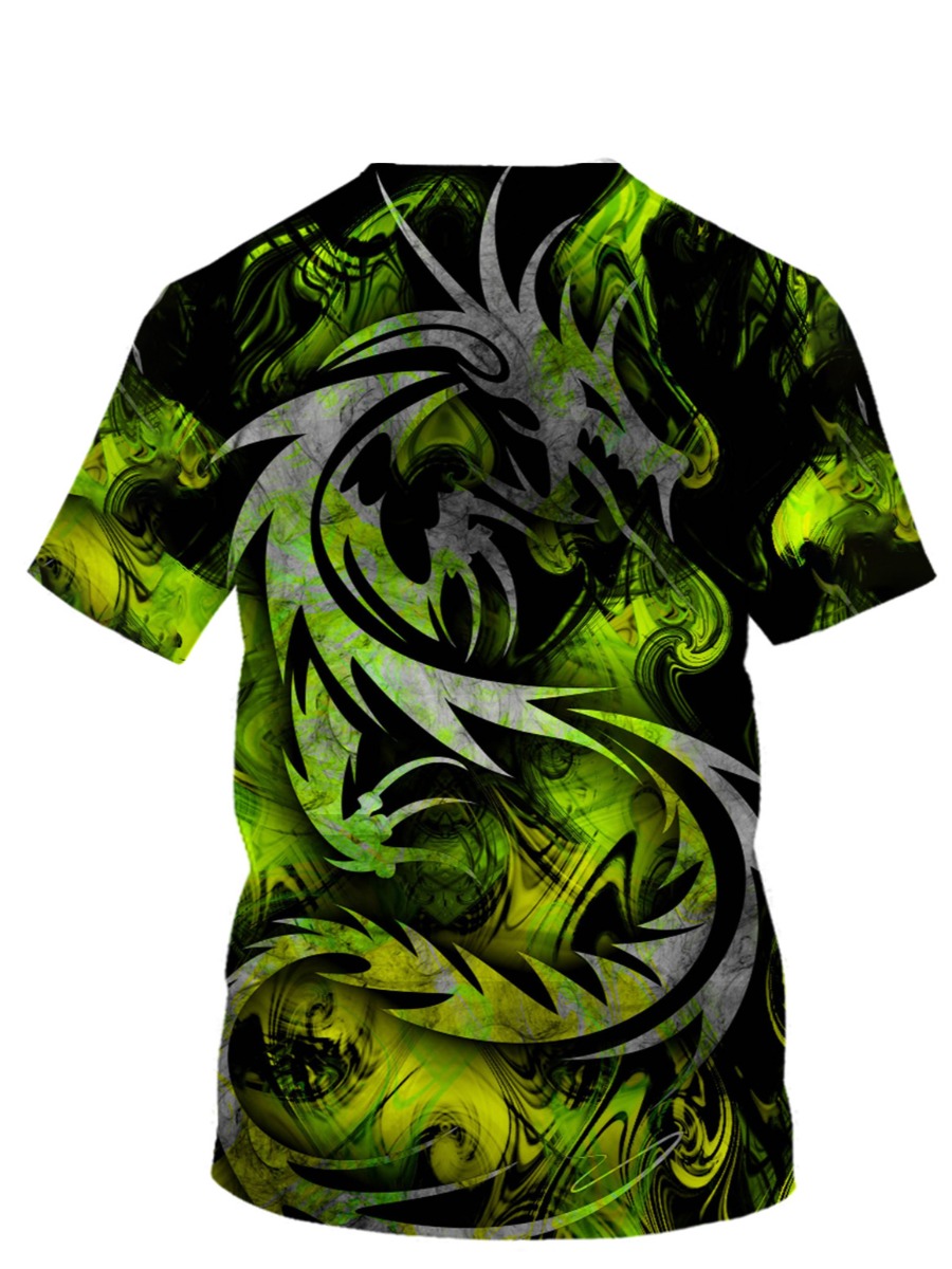

LW Men Round Neck Mixed Print T-shirt, Green