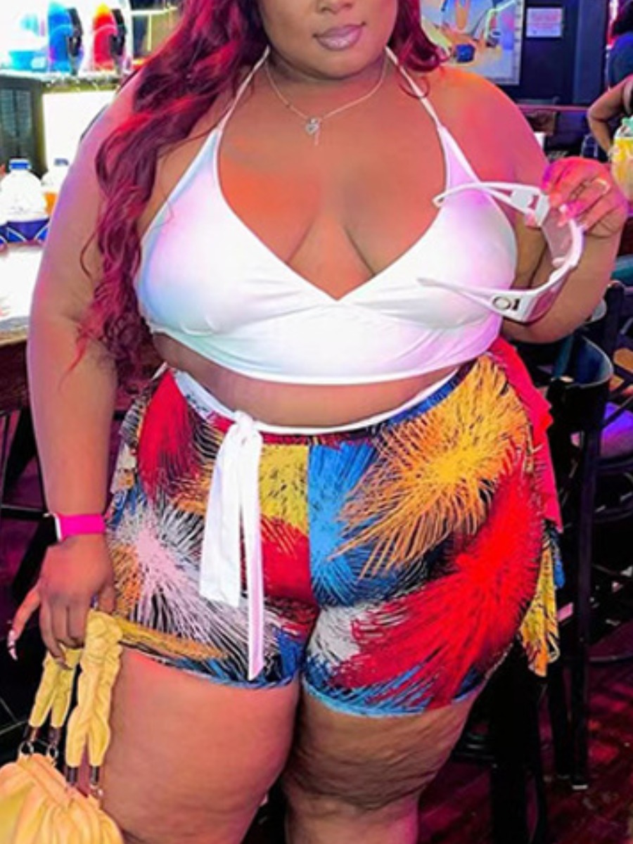 

LW Plus Size Mixed Print Shorts Set (Camisole Has Chest Pad), White