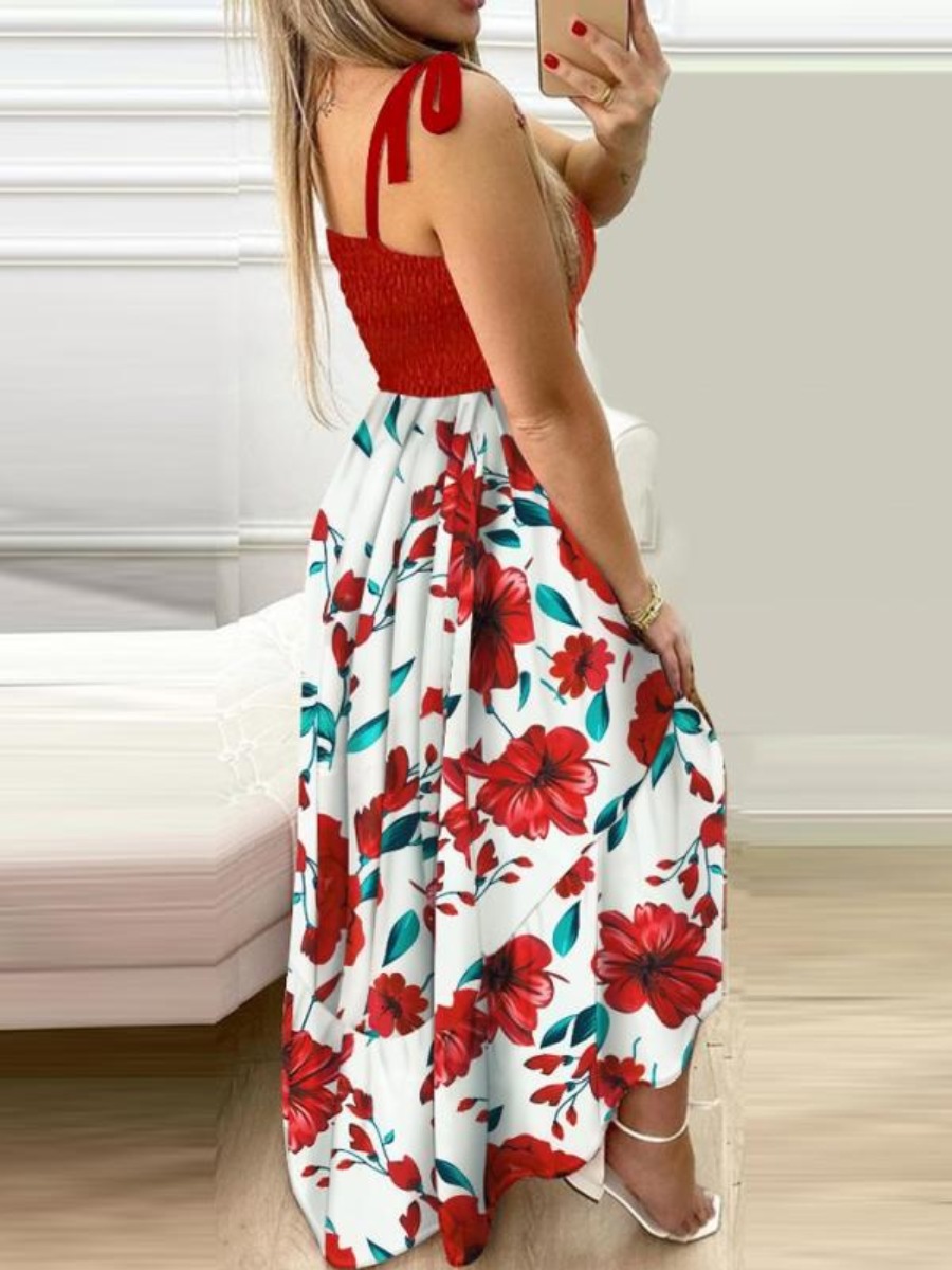 

LW SXY Floral Print Shirred A Line Dress, Red