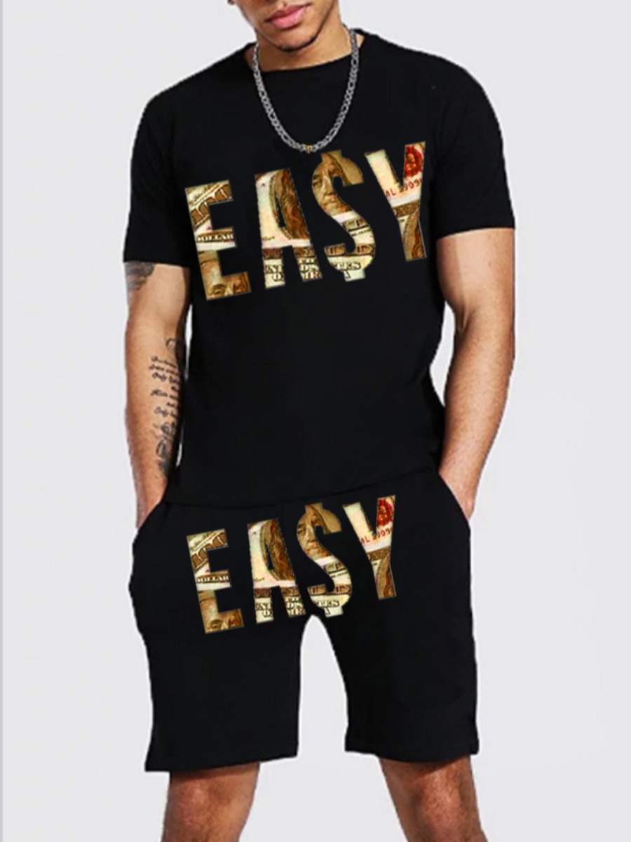 LW Men Easy Letter Print Shorts Set