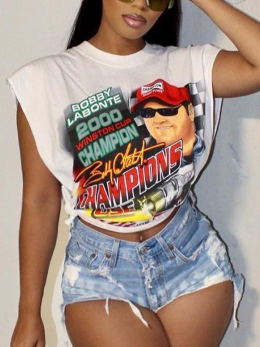 

LW Letter Figure Print T-shirt, White