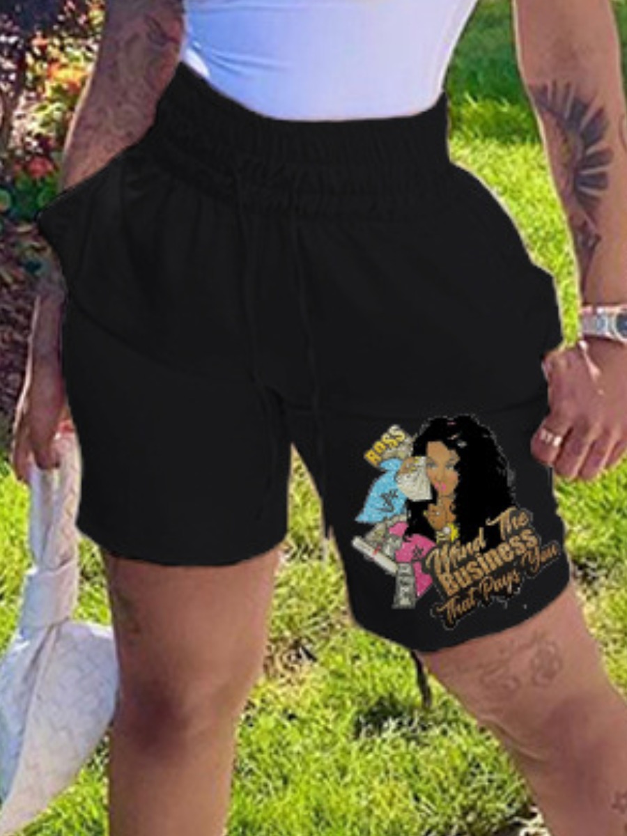 

LW Letter Figure Print Shorts, Black