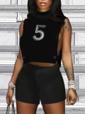 LW Letter Print Split Shorts Set
