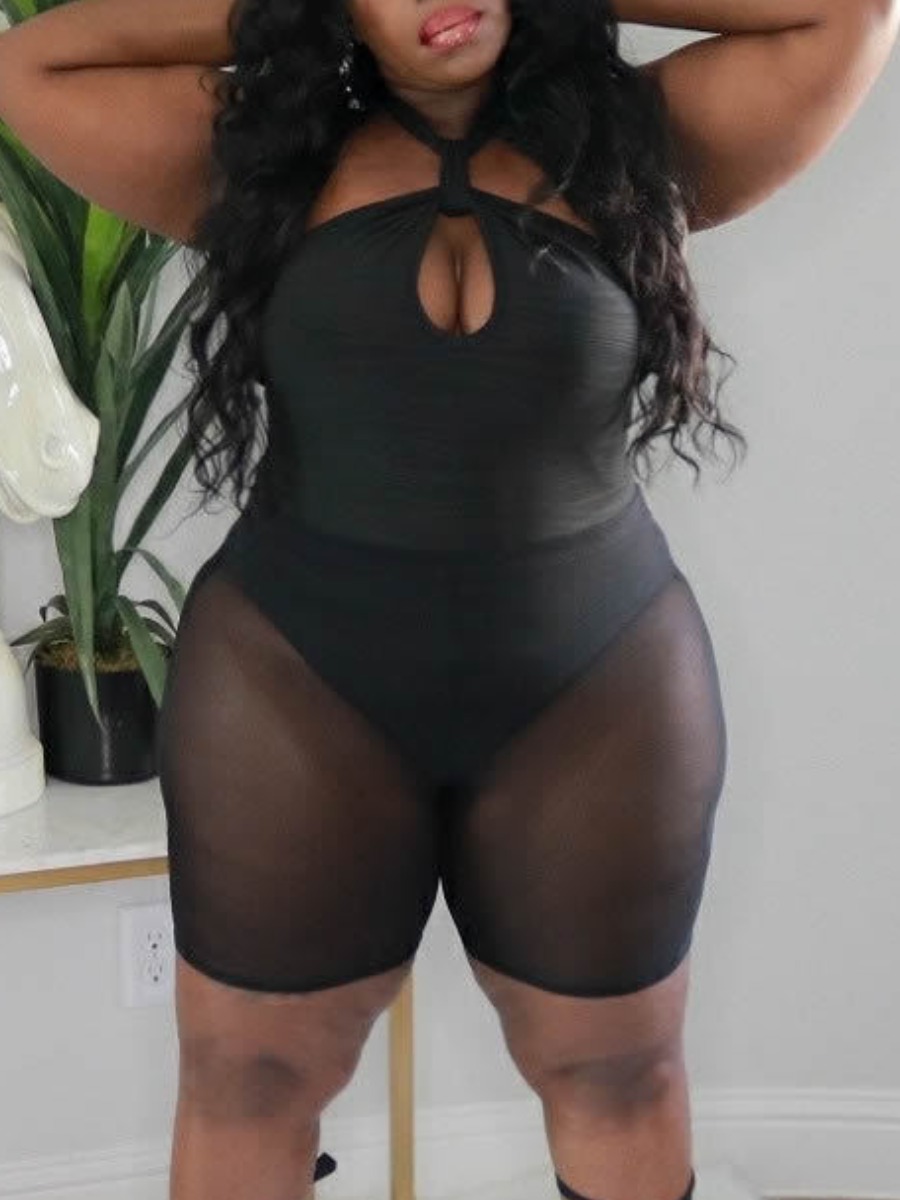 

LW SXY Plus Size Backless See-through Shorts Set, Black