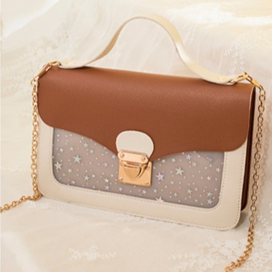 

LW Star Decor Chain Strap Crossbody Bag, Brown