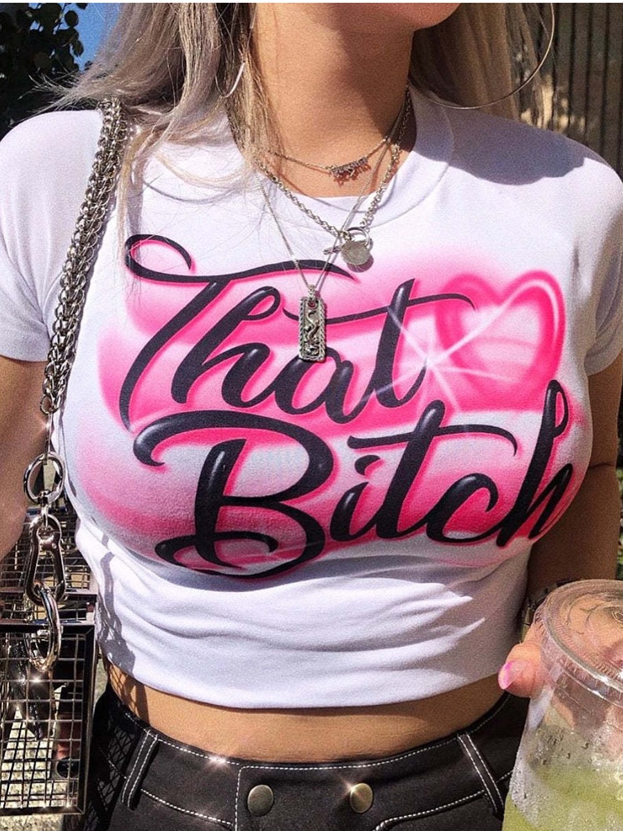 LovelyWholesale Letter Print Crop Top T-shirt Summer Sleeveless Casual Basic Round Neck Spring Summer 2024