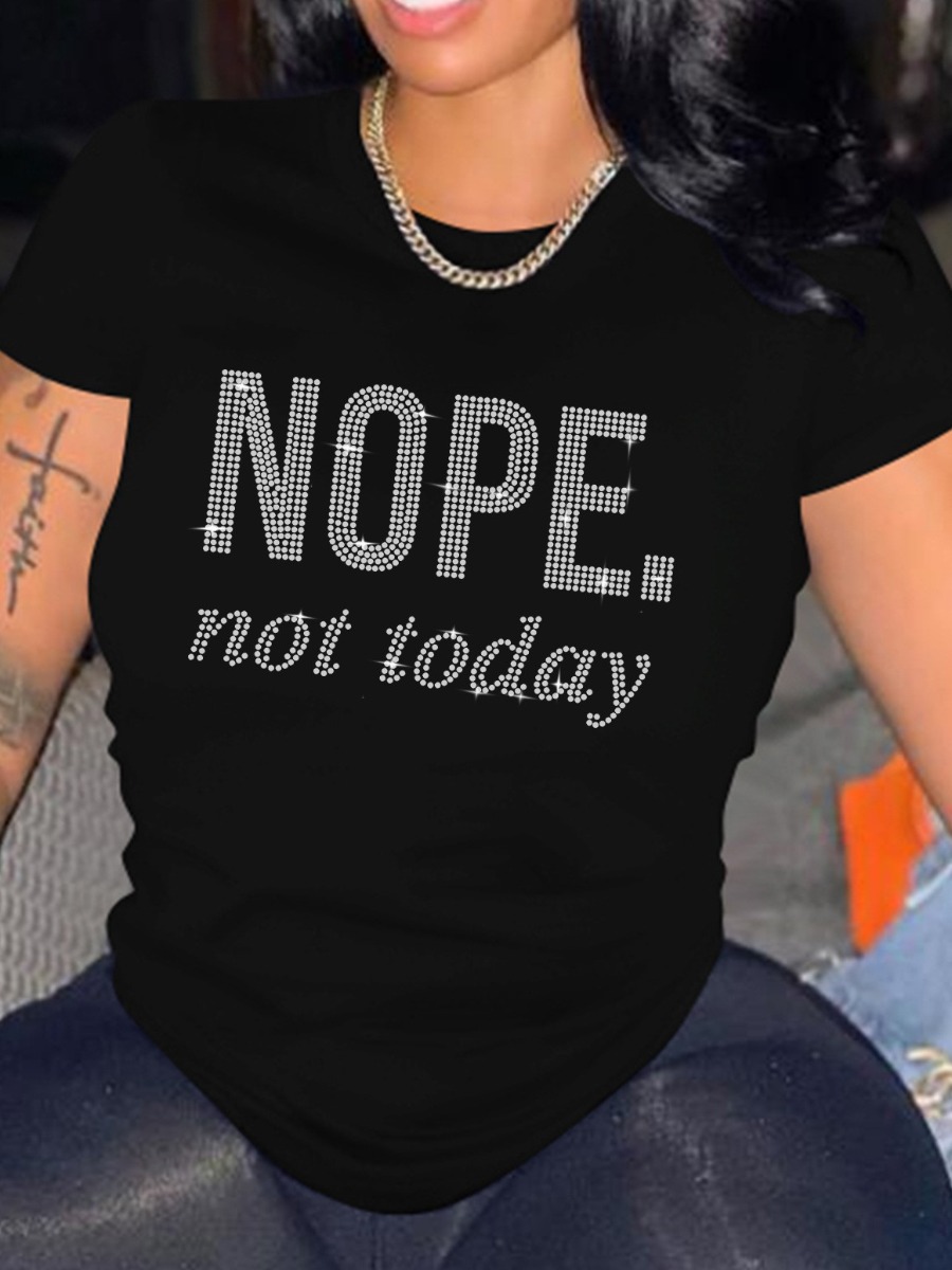 

LW Rhinestone Letter Decor T-shirt, Black