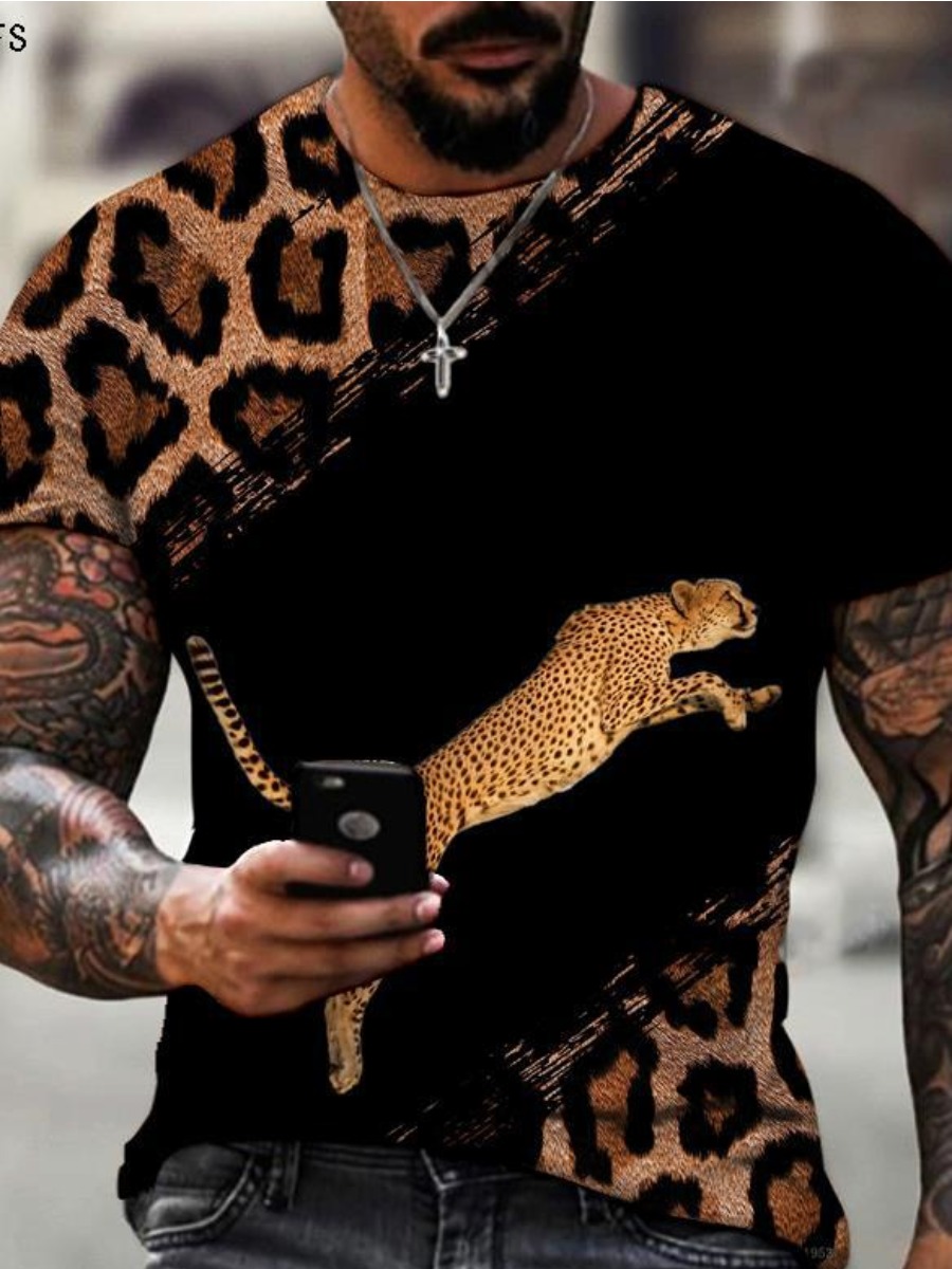 LW Men Round Neck Leopard Print T-shirt