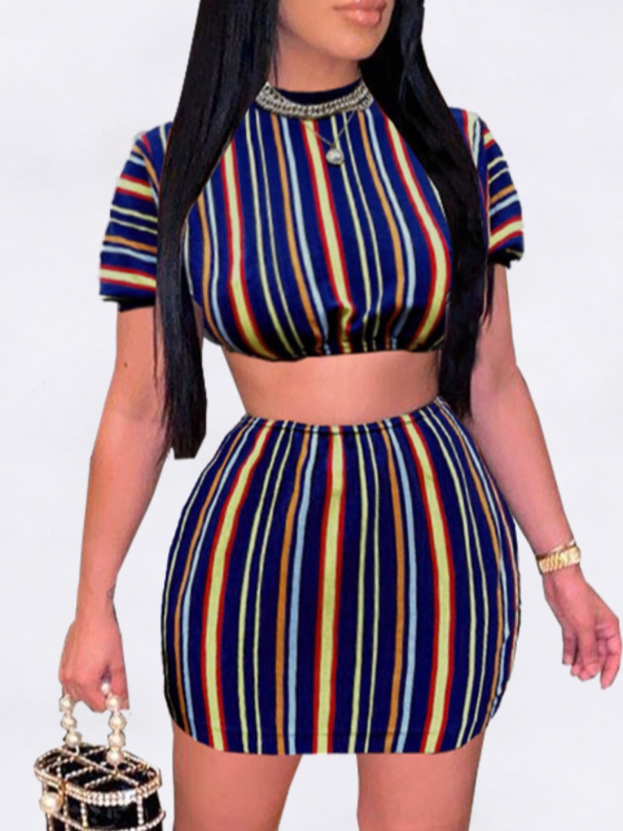 

LW Crop Top Striped Skirt Set, Multi