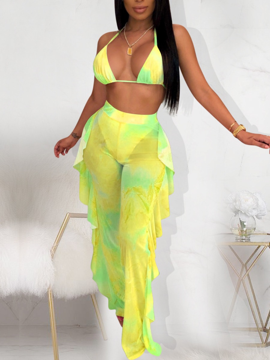

LW SXY Tie-dye Flounce Design Pants Set, Yellow