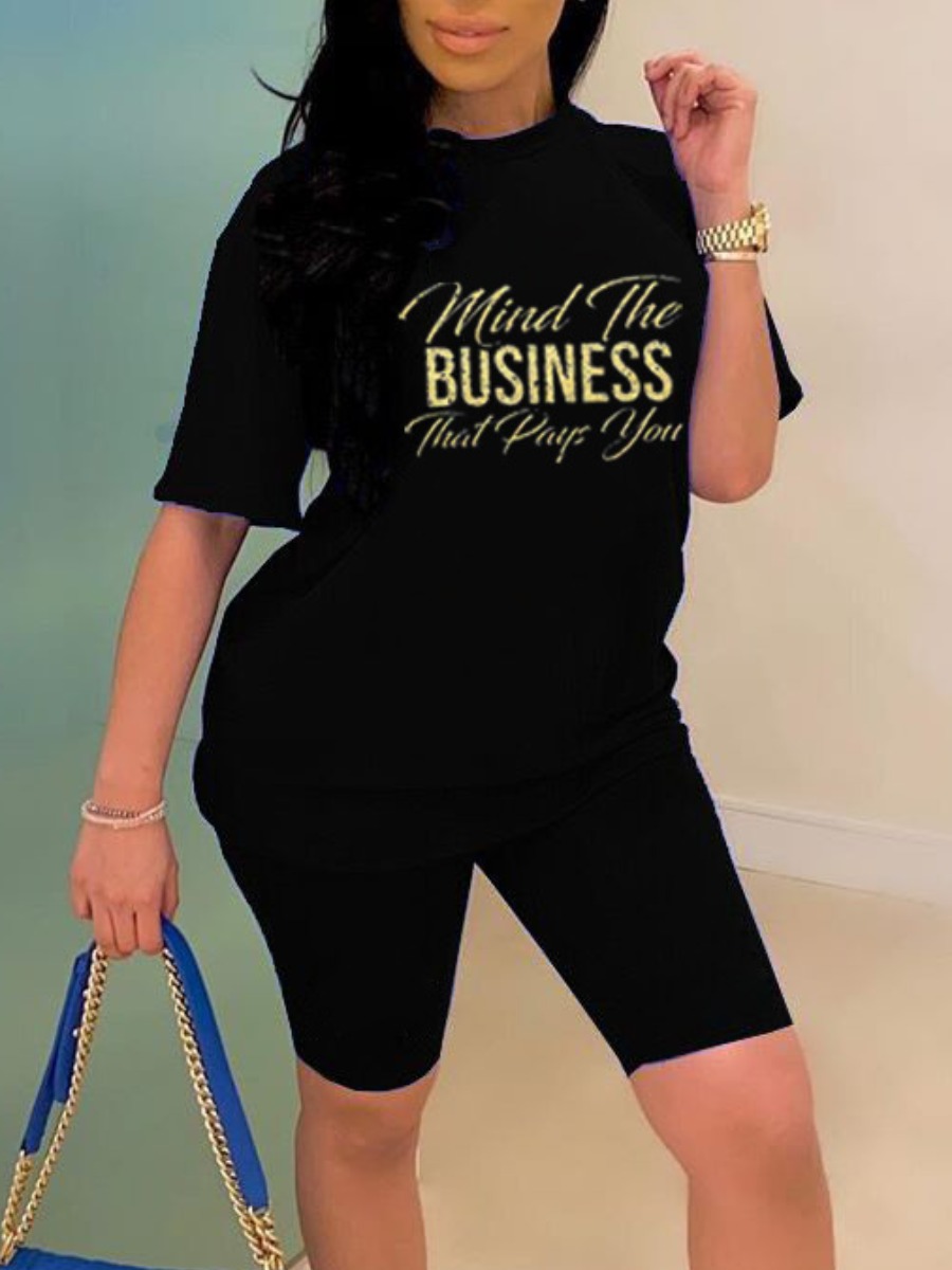 LW Business Letter Print Shorts Set