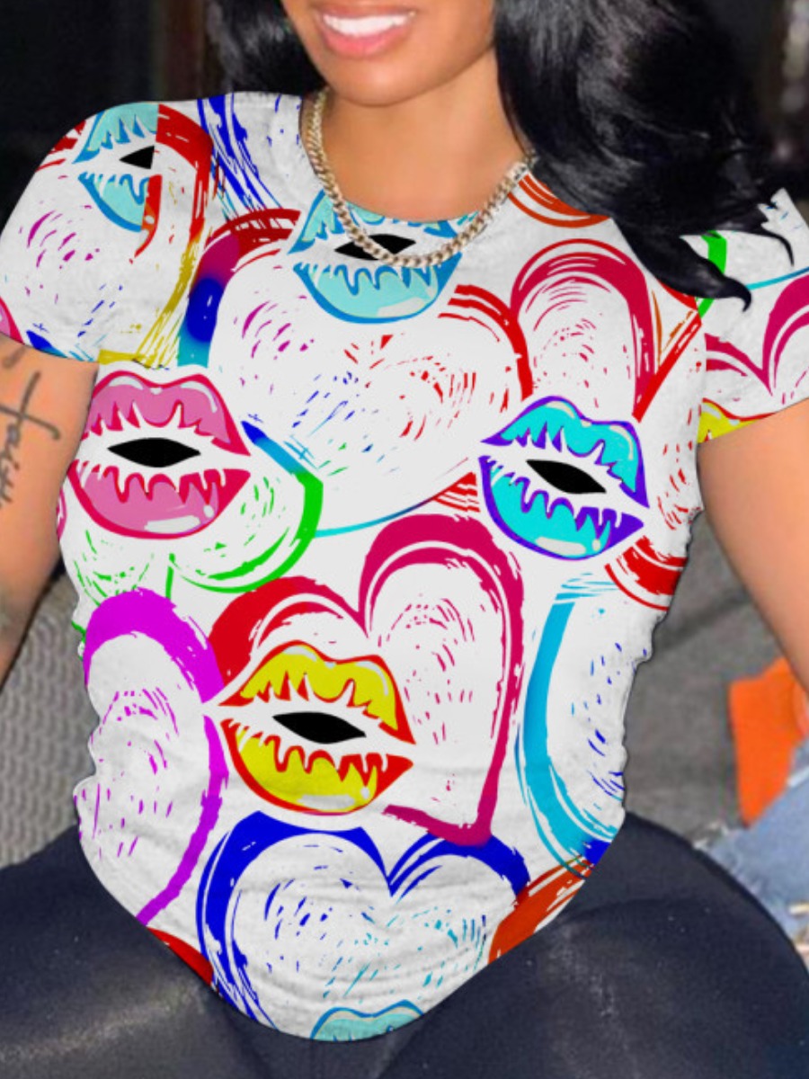 

LW Heart Lip Print T-shirt, White