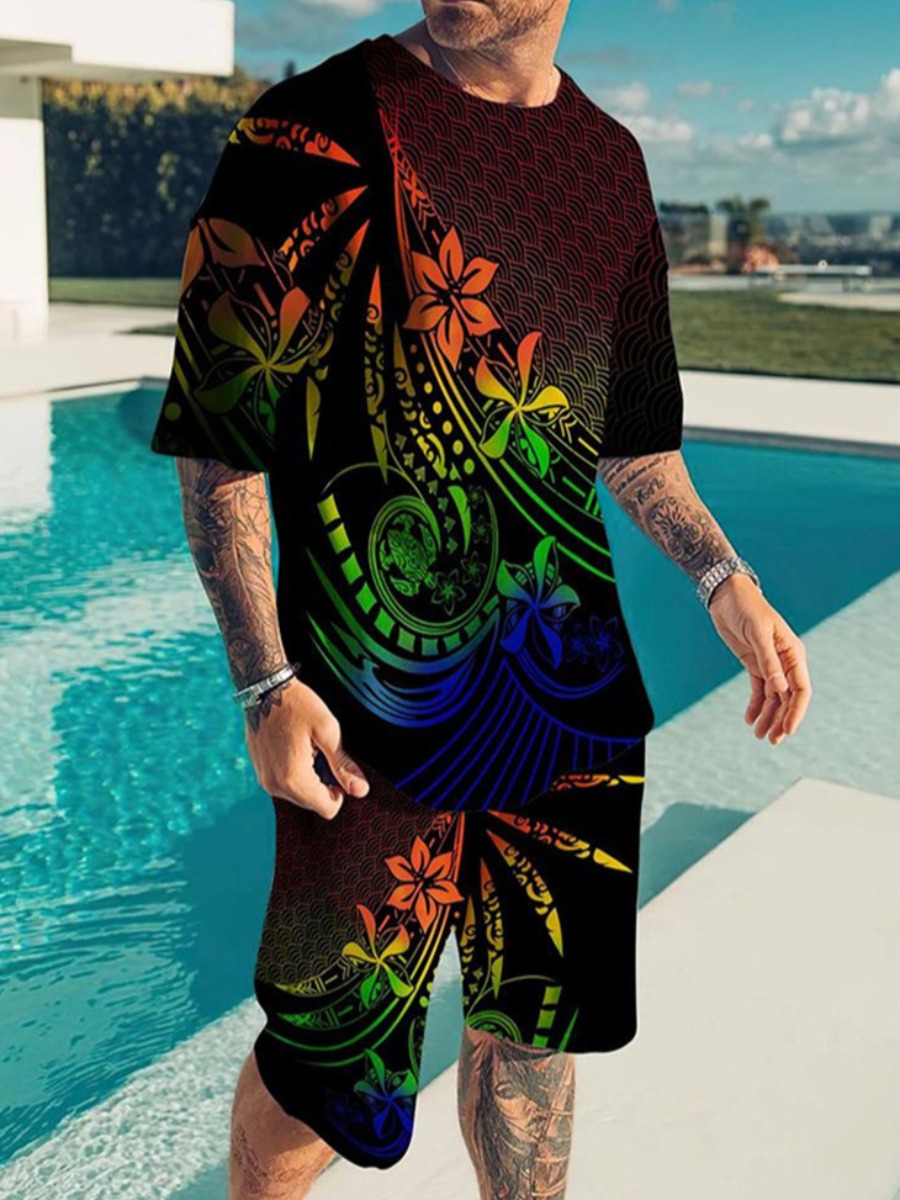 LW Men Gradient Floral Print Shorts Set