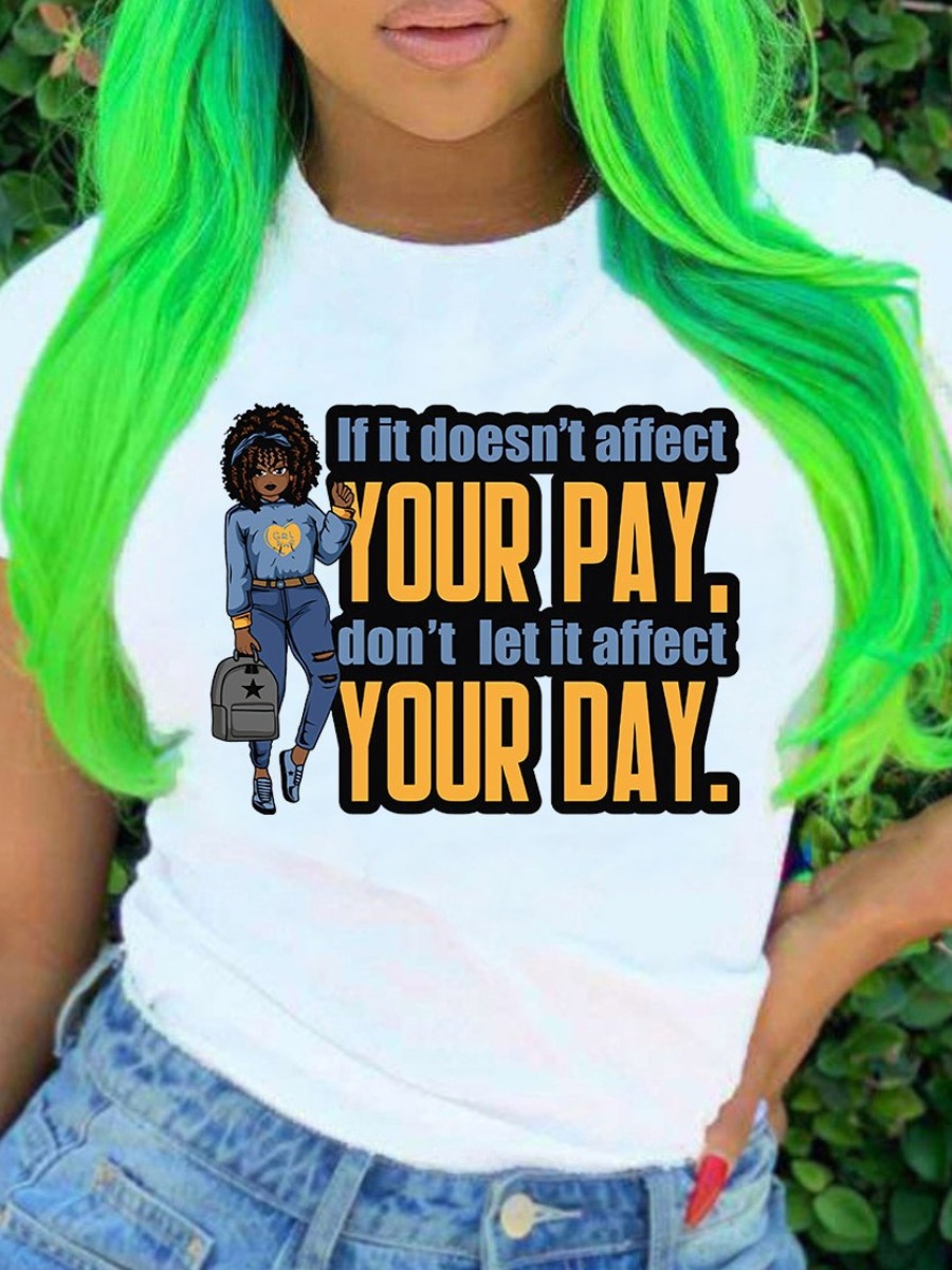 LovelyWholesale Letter Figure Print T-shirt Summer Short Sleeve Casual Basic Round Neck Spring Summer 2024