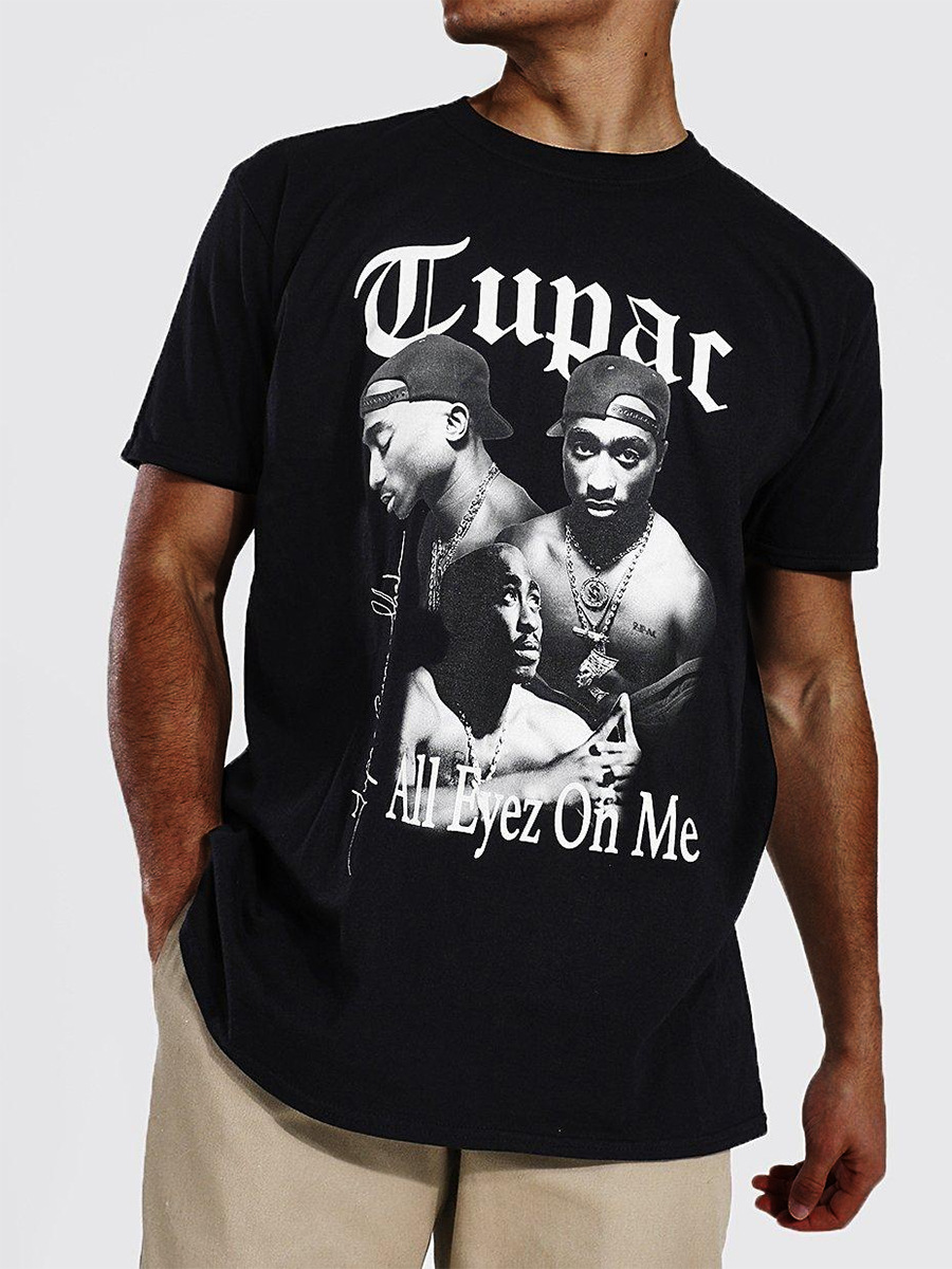 

LW Men Figure Letter Print T-shirt, Black