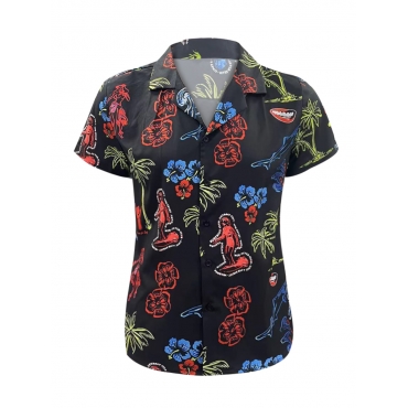 

LW COTTON Men Figure Plant Print Shirt, Black