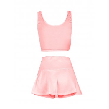 LW Sporty U Neck Flounce Design Pink Two Piece Skirt Set