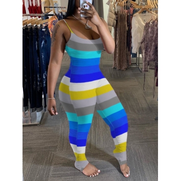 

LW Plus Size Striped Skinny Cami Jumpsuit, Blue