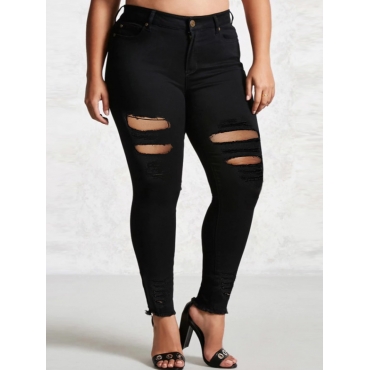 

LW High-waisted Ripped High Stretchy Jeans, Black