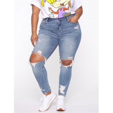 

LW Mid Waist Ripped Stretchy Jeans, Baby blue