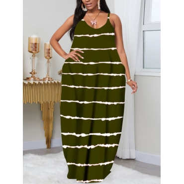 

LW Plus Size Striped Cami A Line Dress, Army green