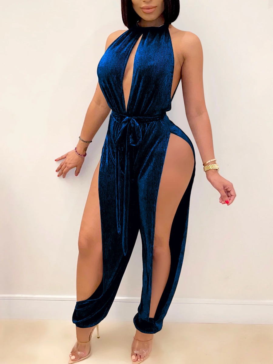 

LW SXY Split Leg Bandage Design Jumpsuit, Blue